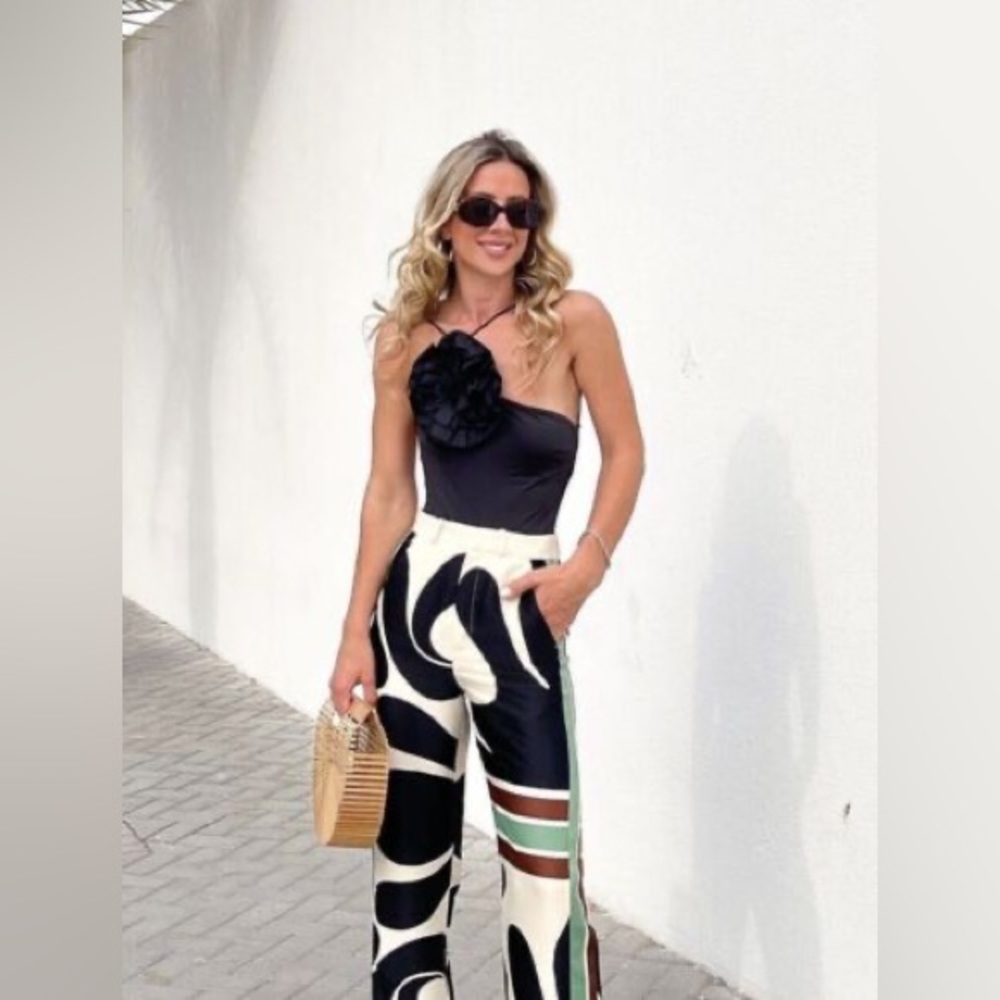 New Zara Printed Wide Leg High Waist Pants 2825/198 Small Medium Blogger’s Fav